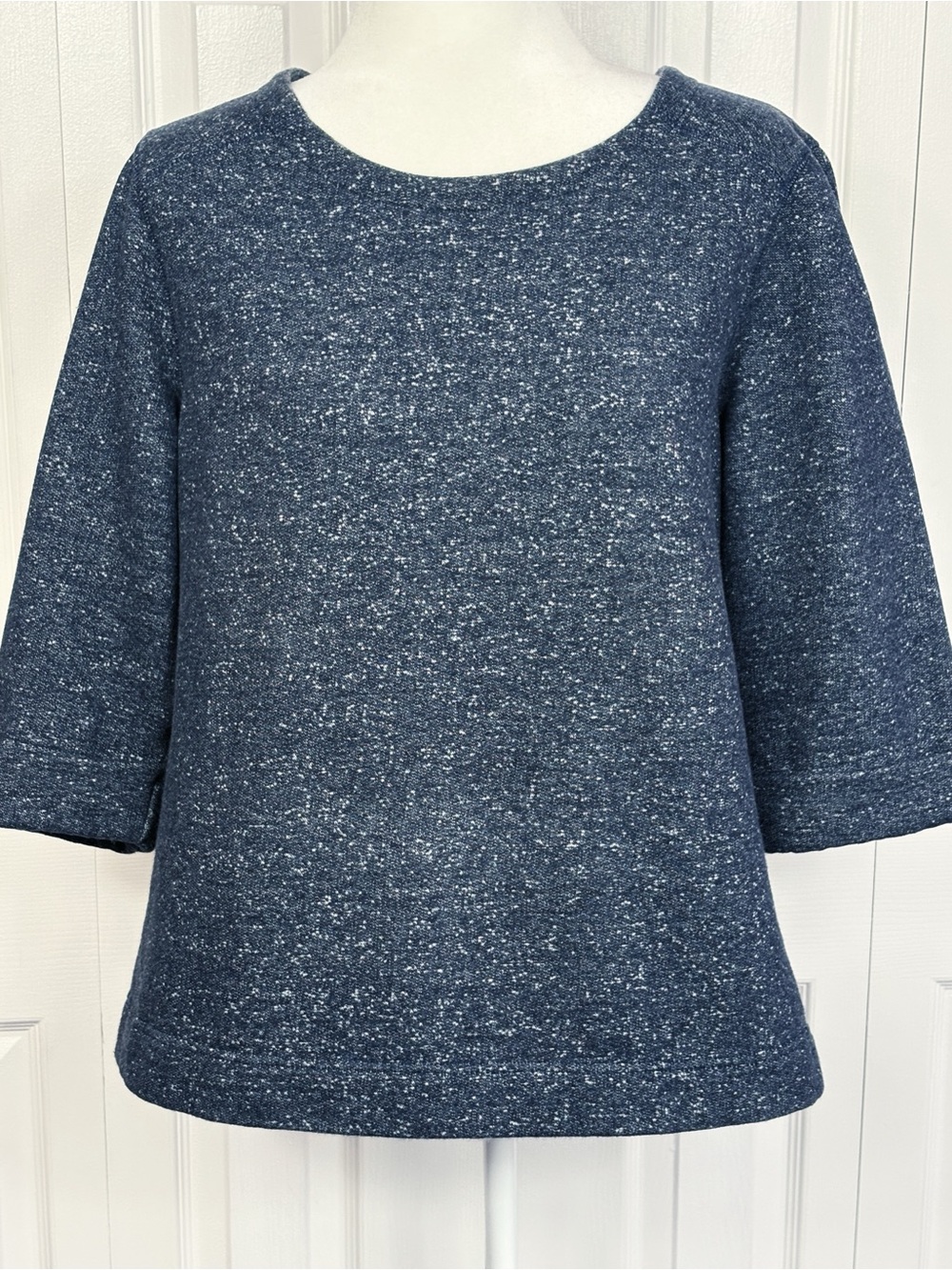 Coldwater Creek Heather Navy Blue Marled 3/4 Sleeve Pullover Sweatshirt XL